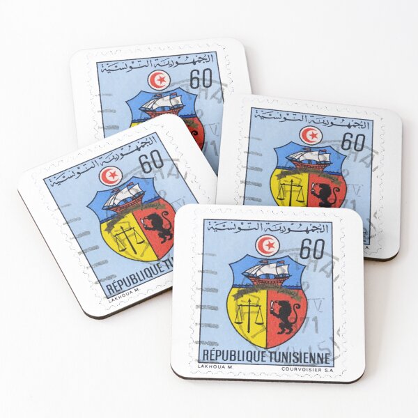 Item preview, Vintage Tunisia Shield Blue Postage Stamp designed and sold by red-amber65.