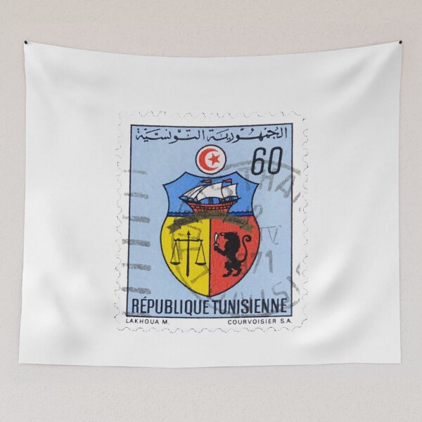 Item preview, Vintage Tunisia Shield Blue Postage Stamp designed and sold by red-amber65.