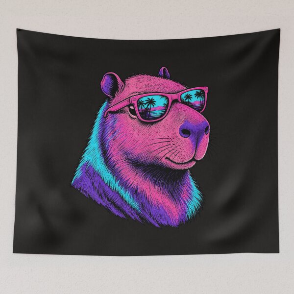 Item preview, Synthwave Capybara summer vibe designed and sold by AwesomeBeyondLimits.