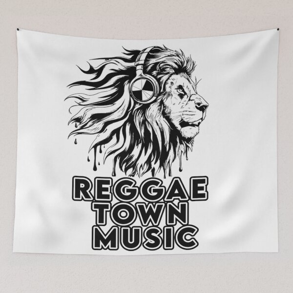 Item preview, Reggae Town Music Lion Wearing Headphones Vintage Retro Silhouette Rasta Graphic Design designed and sold by PhocoNibict.