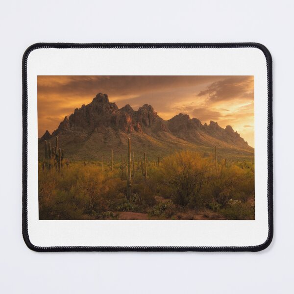 Item preview, Golden Sunset Over Saguaro Desert Mountains – Arizona Wilderness Photography designed and sold by JohnManuelPhoto.