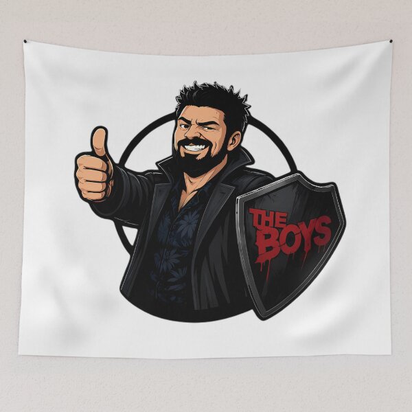 Item preview, Butcher Thumbs Up Dark Shield Anti-Hero Sarcastic Comic Art designed and sold by LoomisDreams.