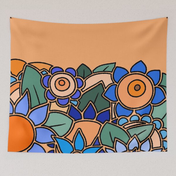 Item preview, Vibrant Blue and Orange Abstract Floral Garden Illustration designed and sold by ubborn.