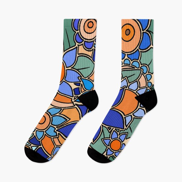 Item preview, Vibrant Blue and Orange Abstract Floral Garden Illustration designed and sold by ubborn.