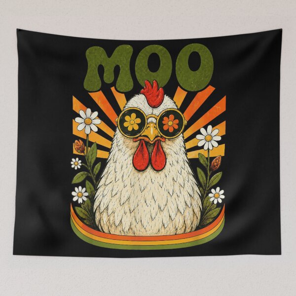 Item preview, Moo Cute Funny Vintage Hippie Chicken Flower Power Sunburst Glasses Graphic designed and sold by ObukiLantara.