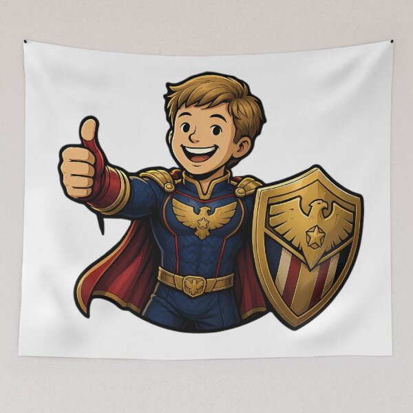 Item preview, Corrupt Patriot Chibi Superhero Golden Eagle Shield Thumbs Up Comic Art designed and sold by LoomisDreams.