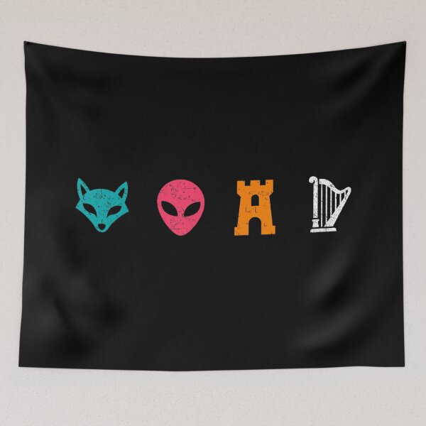 Item preview, Minimalist Pop Culture Abstract Graphic Icons Fox Alien Castle Harp Design designed and sold by PhocoNibict.