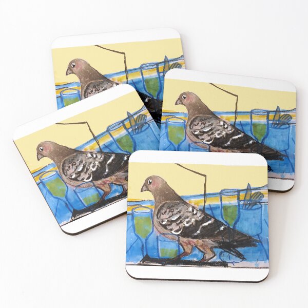 Item preview, Pigeon eyeing up drinks at a bar designed and sold by esijash.