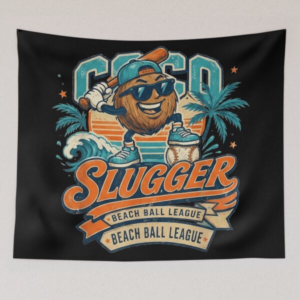 Item preview, Vintage Coco Slugger Beach Ball League Cartoon Coconut Baseball Player Graphic designed and sold by RuperDelois.
