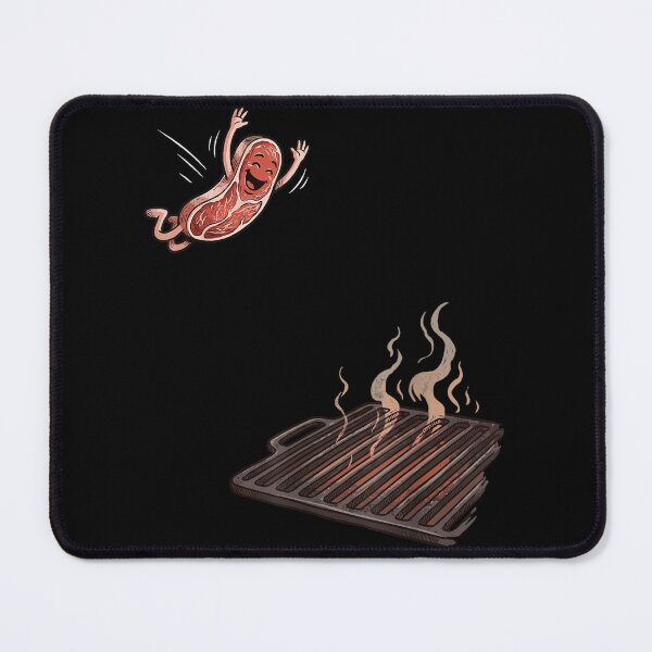Item preview, Funny Cartoon Beef Steak Character Jumping Happily Onto Hot BBQ Grill designed and sold by RuperDelois.