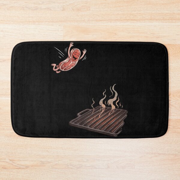 Item preview, Funny Cartoon Beef Steak Character Jumping Happily Onto Hot BBQ Grill designed and sold by RuperDelois.