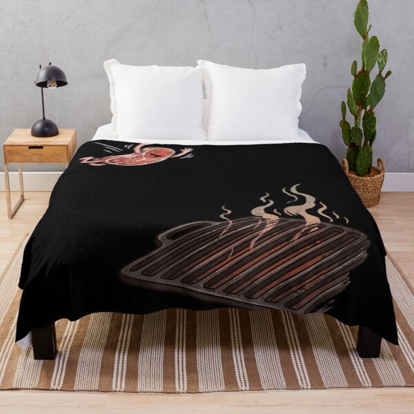 Item preview, Funny Cartoon Beef Steak Character Jumping Happily Onto Hot BBQ Grill designed and sold by RuperDelois.