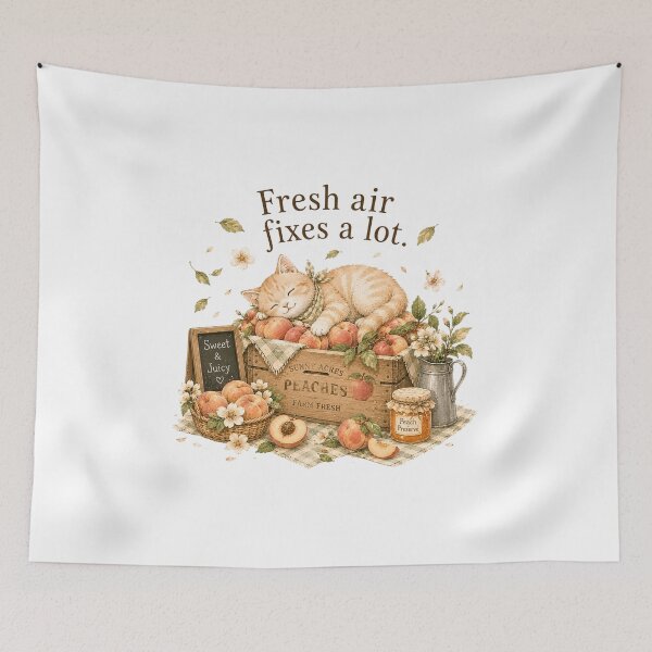 Item preview, Fresh Air Fixes A Lot Peach Cat Farmers Market Aesthetic designed and sold by AQUILAKREO.