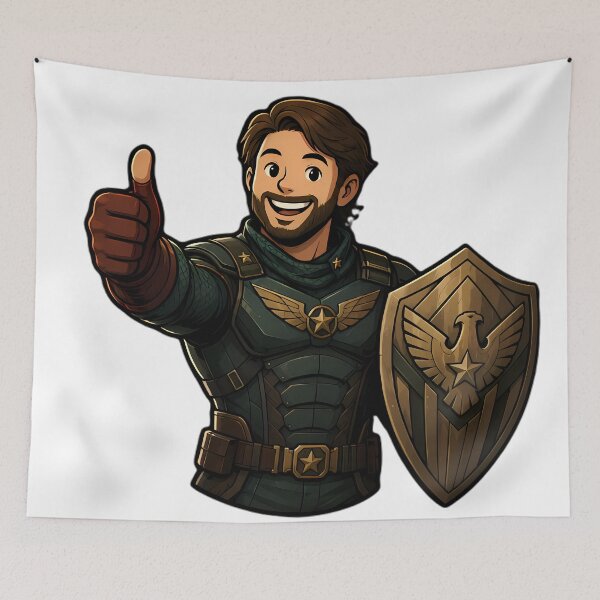 Item preview, Vintage War Hero Dark Armor Eagle Shield Thumbs Up Comic Art designed and sold by LoomisDreams.