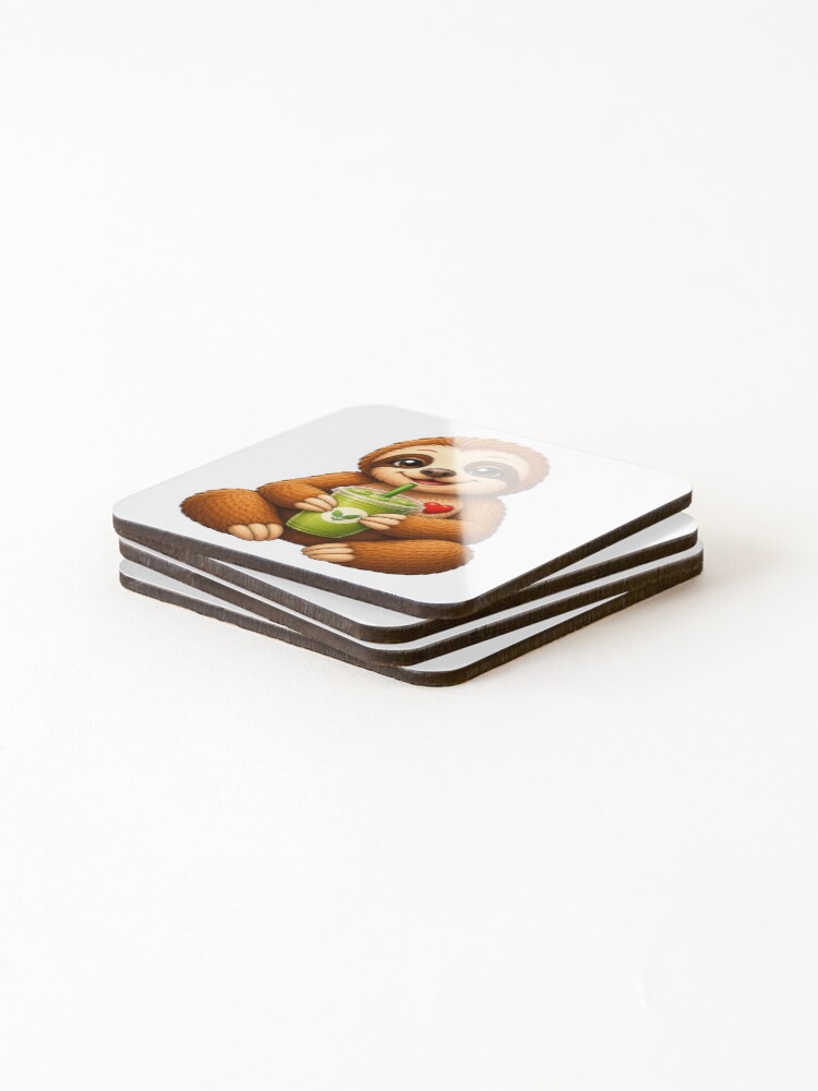 Thumbnail 4 of 5, Coasters (Set of 4), Sloth Sticker designed and sold by Lidybug.