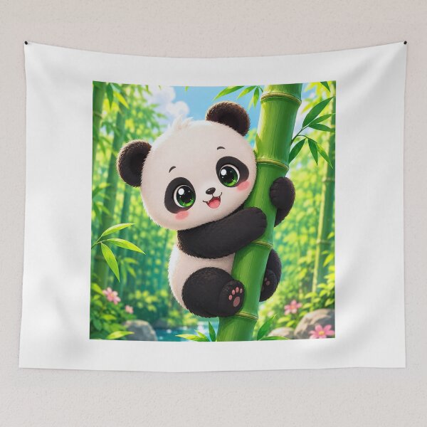 Item preview, kawaii cute panda bear climbing bamboo designed and sold by BackgroundND.
