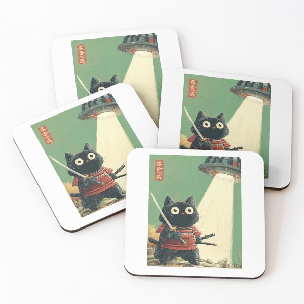 Item preview, Samurai Cat with Alien UFO Vintage Japanese designed and sold by Hedoraxe.