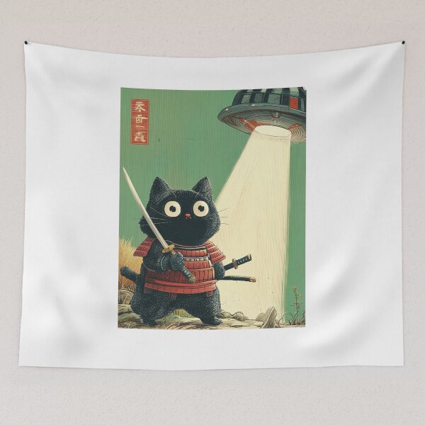 Item preview, Samurai Cat with Alien UFO Vintage Japanese designed and sold by Hedoraxe.