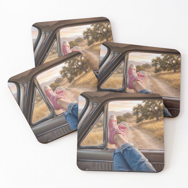 Item preview, Pink Sneakers Hanging Out of a Retro Car Window designed and sold by Maria Dryfhout.