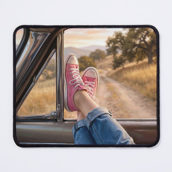 Item preview, Pink Sneakers Hanging Out of a Retro Car Window designed and sold by Maria Dryfhout.