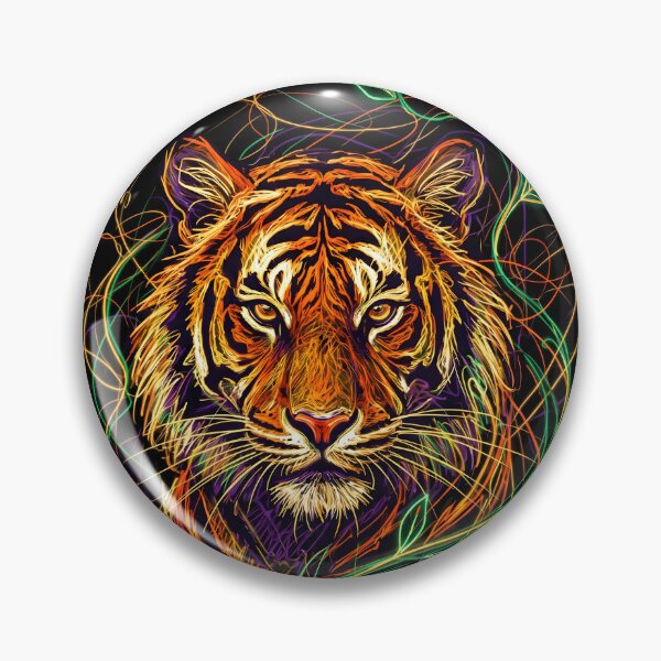 Item preview,  Neon Tiger with Swirling Vines, scribble art designed and sold by BombasticPlanet.
