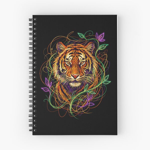 Item preview,  Neon Tiger with Swirling Vines, scribble art designed and sold by BombasticPlanet.
