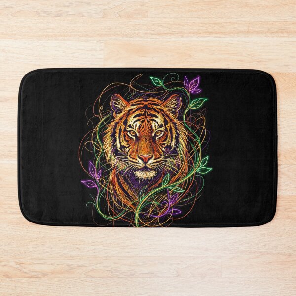 Item preview,  Neon Tiger with Swirling Vines, scribble art designed and sold by BombasticPlanet.