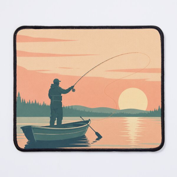 Item preview, Sunset Cast – Retro Fly Fishing Illustration designed and sold by byaga.