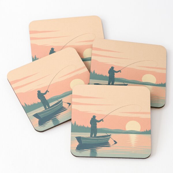 Item preview, Sunset Cast – Retro Fly Fishing Illustration designed and sold by byaga.