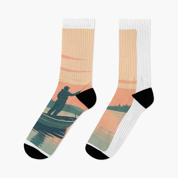 Item preview, Sunset Cast – Retro Fly Fishing Illustration designed and sold by byaga.