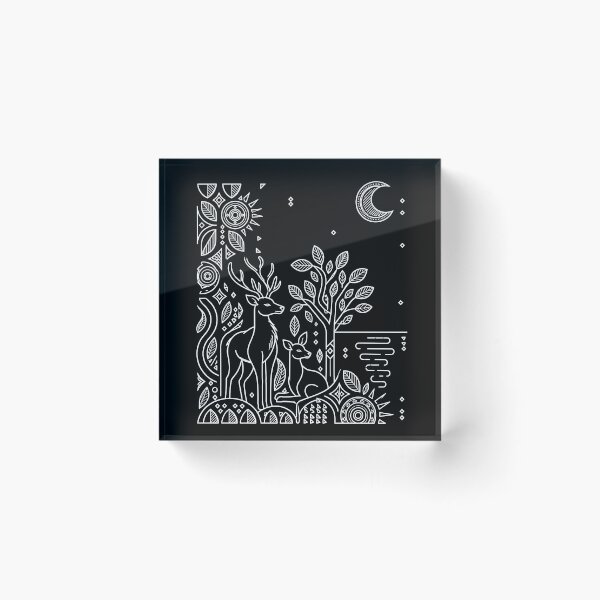 Item preview, Geometric Mystic Deer - Dark Night Forest Line Art designed and sold by TreeBelL.