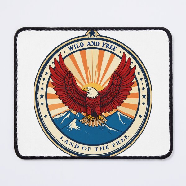 Item preview, Wild and free land of the free eagle badge patriotic American print designed and sold by icemanphotos.