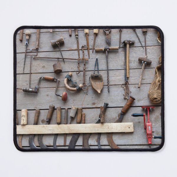 Item preview, A wall full of tools and implements, including a red and black wrench. designed and sold by elopezstock.