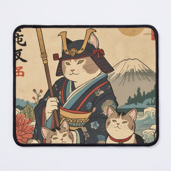 Item preview, Samurai Cat Ukiyo-e Art – Japanese Warrior Cat with Mount Fuji & Floral Vintage Illustration designed and sold by kaxymax.