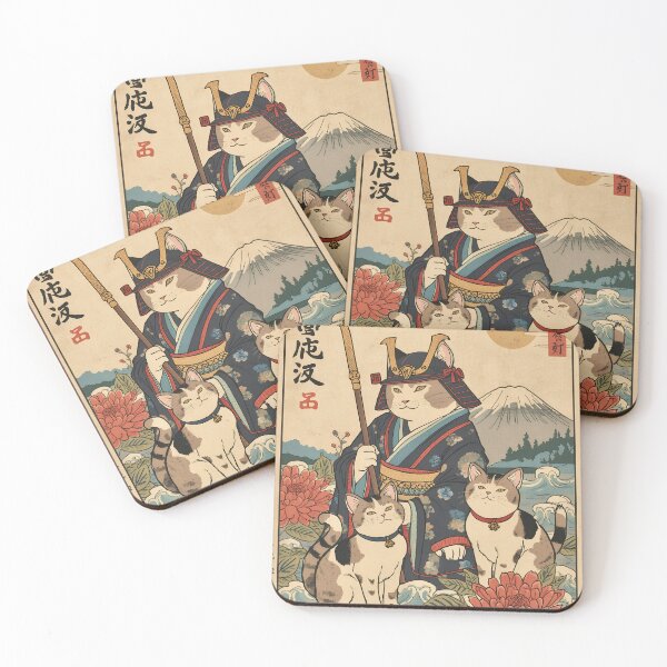 Item preview, Samurai Cat Ukiyo-e Art – Japanese Warrior Cat with Mount Fuji & Floral Vintage Illustration designed and sold by kaxymax.
