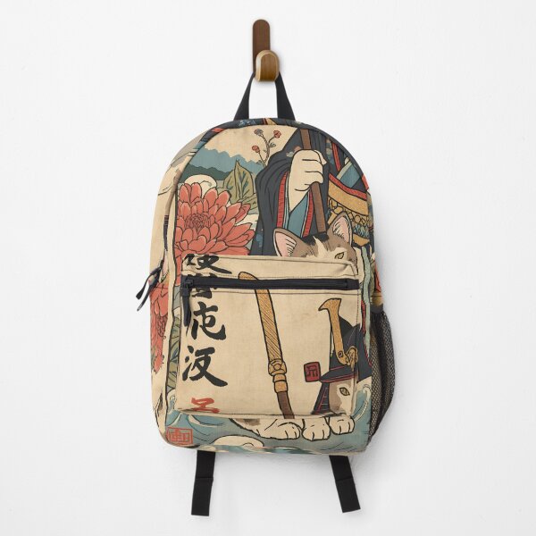 Item preview, Samurai Cat Ukiyo-e Art – Japanese Warrior Cat with Mount Fuji & Floral Vintage Illustration designed and sold by kaxymax.