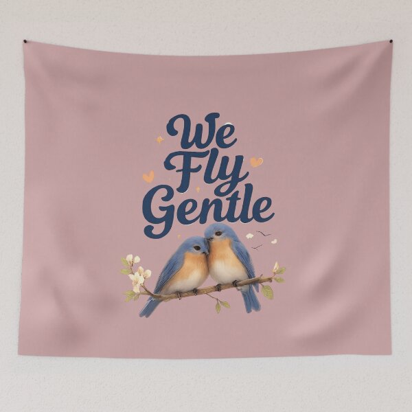 Item preview, We Fly Gentle, Romantic Bluebird Cloud Aesthetic Design designed and sold by JagrDesigns.