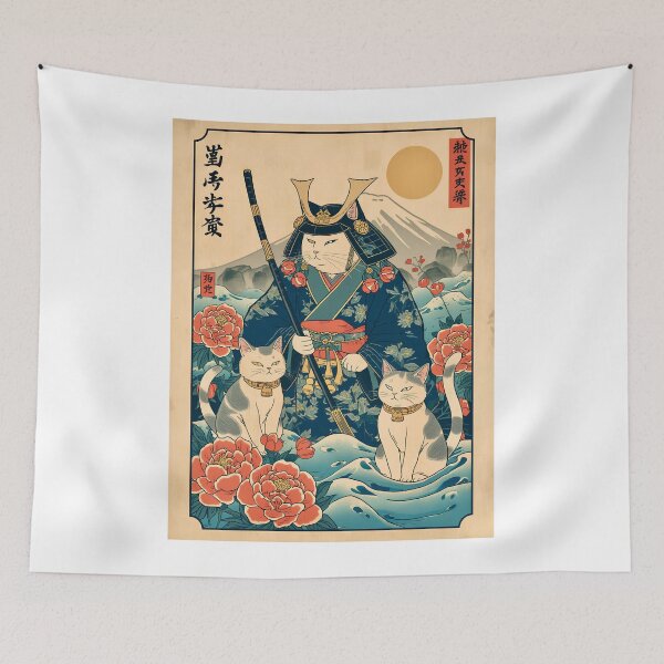 Item preview, Samurai Cat Under Mount Fuji – Vintage Ukiyo-e Japanese Feline Warrior Art designed and sold by kaxymax.