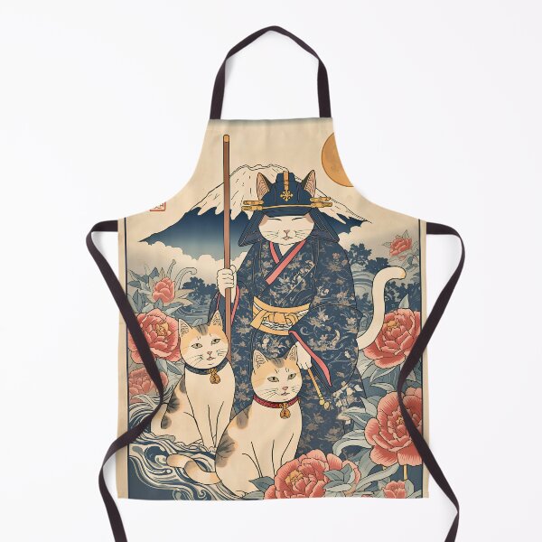 Item preview, Moonlit Samurai Cat – Japanese Ukiyo-e Warrior with Mount Fuji and Peonies designed and sold by kaxymax.