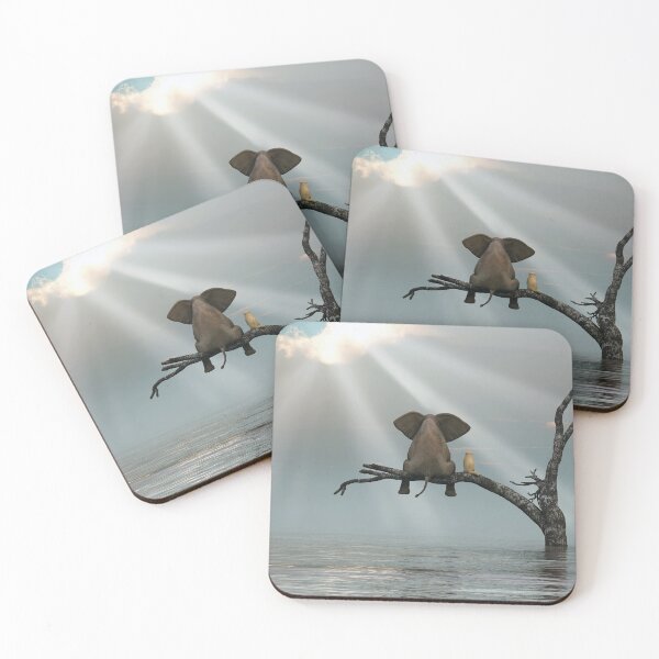 Item preview, elephant and a dog are sitting on a tree designed and sold by Mike Kiev art.