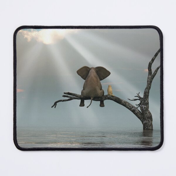 Item preview, elephant and a dog are sitting on a tree designed and sold by Mike Kiev art.