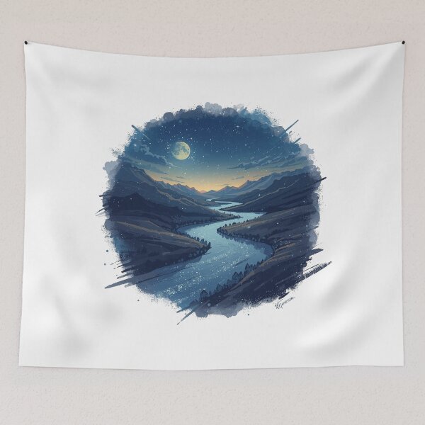 Item preview, Moonlit River of Stars Flowing Through a Cosmic Valley designed and sold by catcurio.