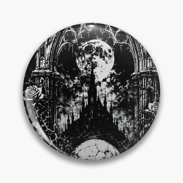 Item preview, Gothic Cathedral Arch Skull Full Moon Black Roses designed and sold by DarkOriginArts.