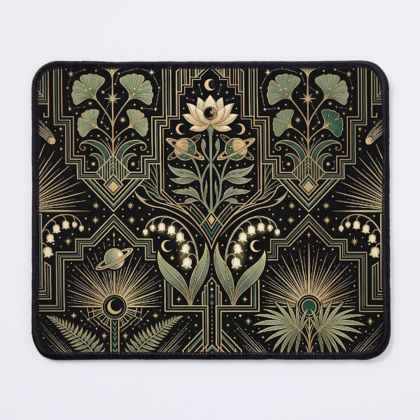 Item preview, Art Deco Celestial Botanical Pattern – Gold Sage & Black Cosmic Ginkgo Lotus Seamless Design designed and sold by SavinMercantile.