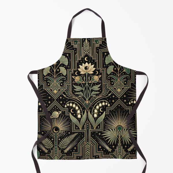 Item preview, Art Deco Celestial Botanical Pattern – Gold Sage & Black Cosmic Ginkgo Lotus Seamless Design designed and sold by SavinMercantile.