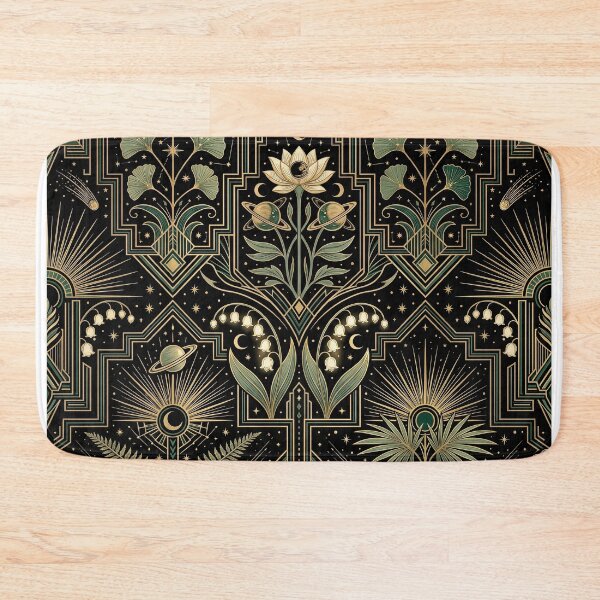Item preview, Art Deco Celestial Botanical Pattern – Gold Sage & Black Cosmic Ginkgo Lotus Seamless Design designed and sold by SavinMercantile.