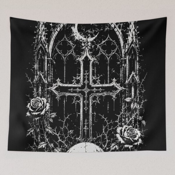 Item preview, Gothic Cathedral Cross Skull Crescent Moon Black Roses designed and sold by DarkOriginArts.