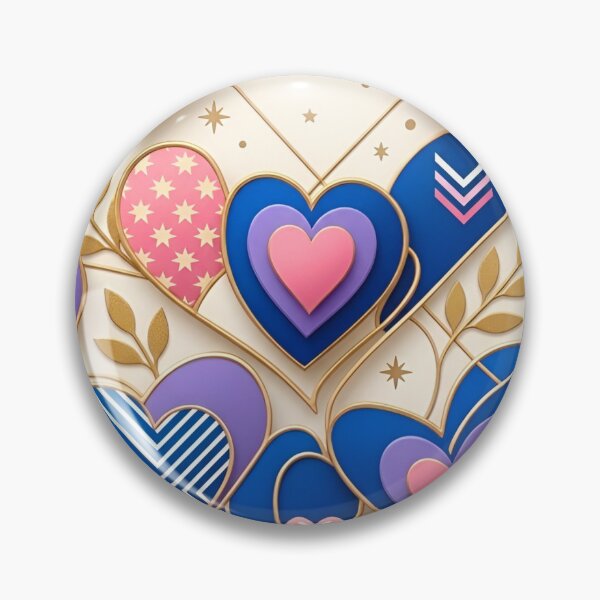 Item preview, Geometric Ornamental Hearts in Blue & Gold designed and sold by Good Vibes .