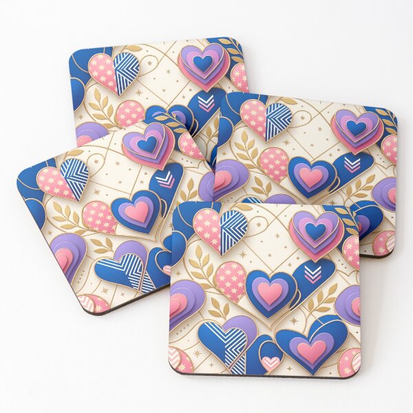 Item preview, Geometric Ornamental Hearts in Blue & Gold designed and sold by Good Vibes .