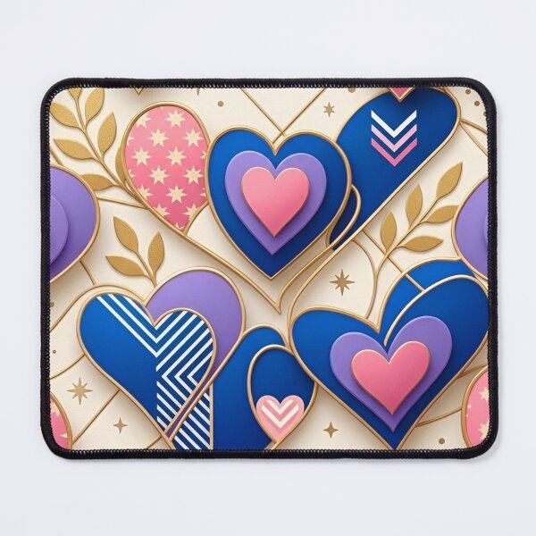 Item preview, Geometric Ornamental Hearts in Blue & Gold designed and sold by Good Vibes .